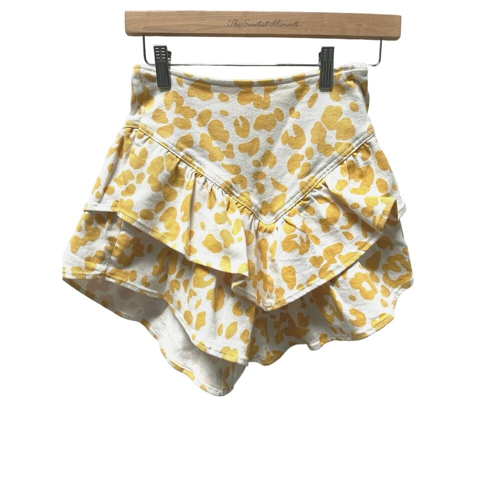 MOTHER The Ruffle Mini Skirt Floral Leopard Print Yellow White Size 23 NWT